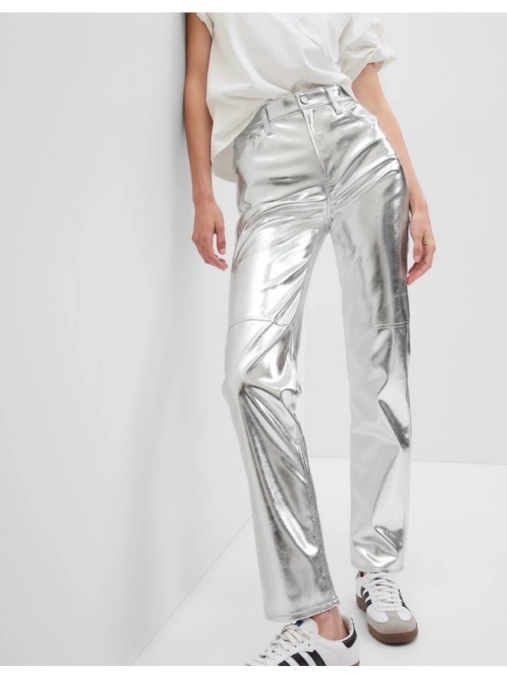GAP Metallic Silver Straight-Leg Pants